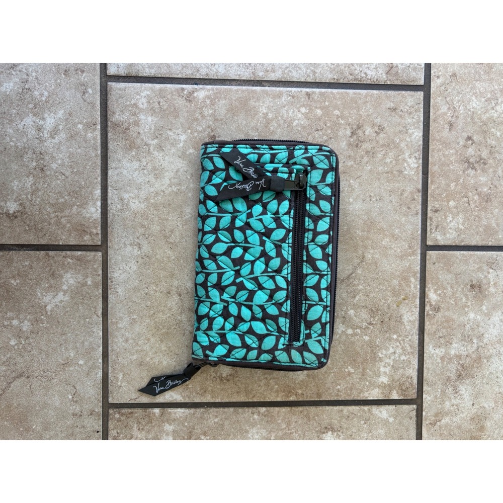 Vera Bradley Turnlock Wallet Night and Day Teal Brown Quilted Cotton Retired - Picture 3 of 6
